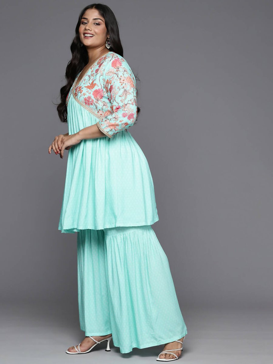 Ahalyaa Women's Traditional Wear Co-ords - Firozi