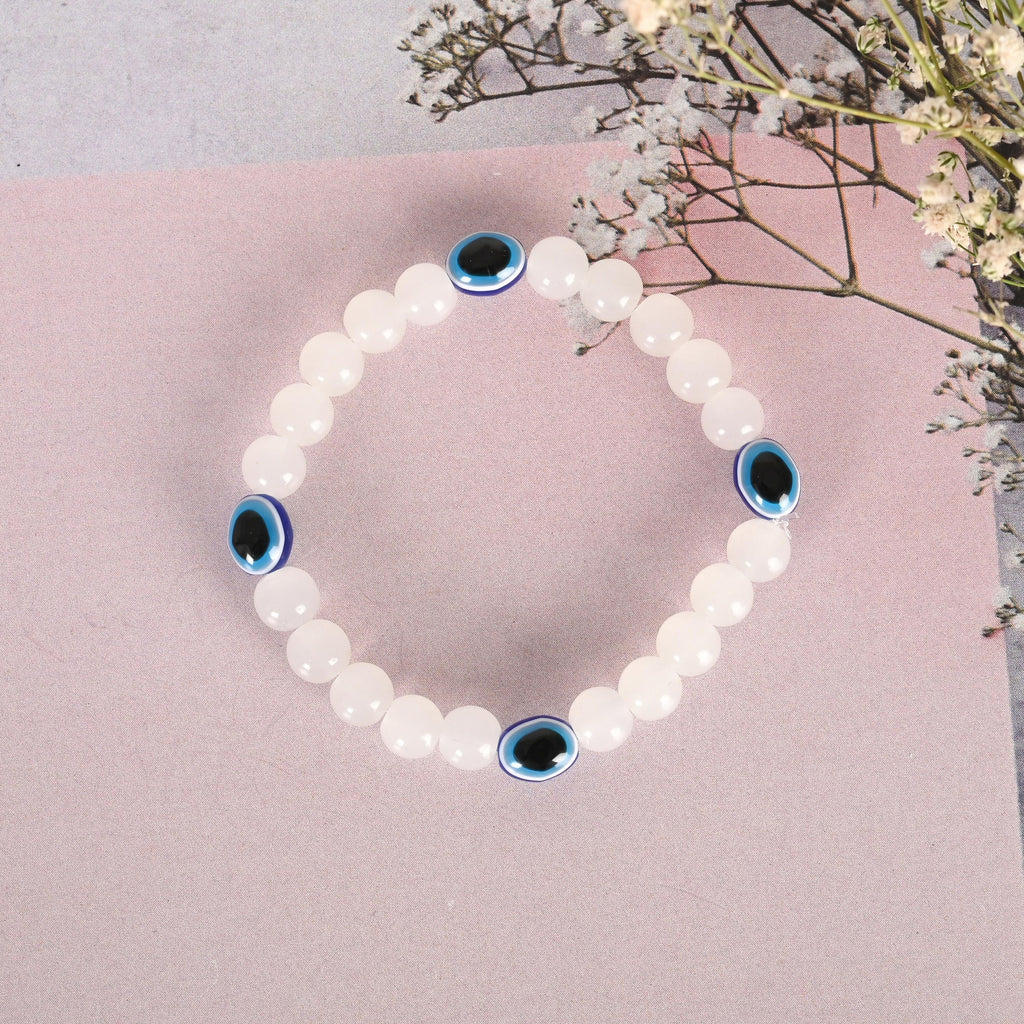 NVR Men & Women White Marbel Crystal Elasticated Bracelet
