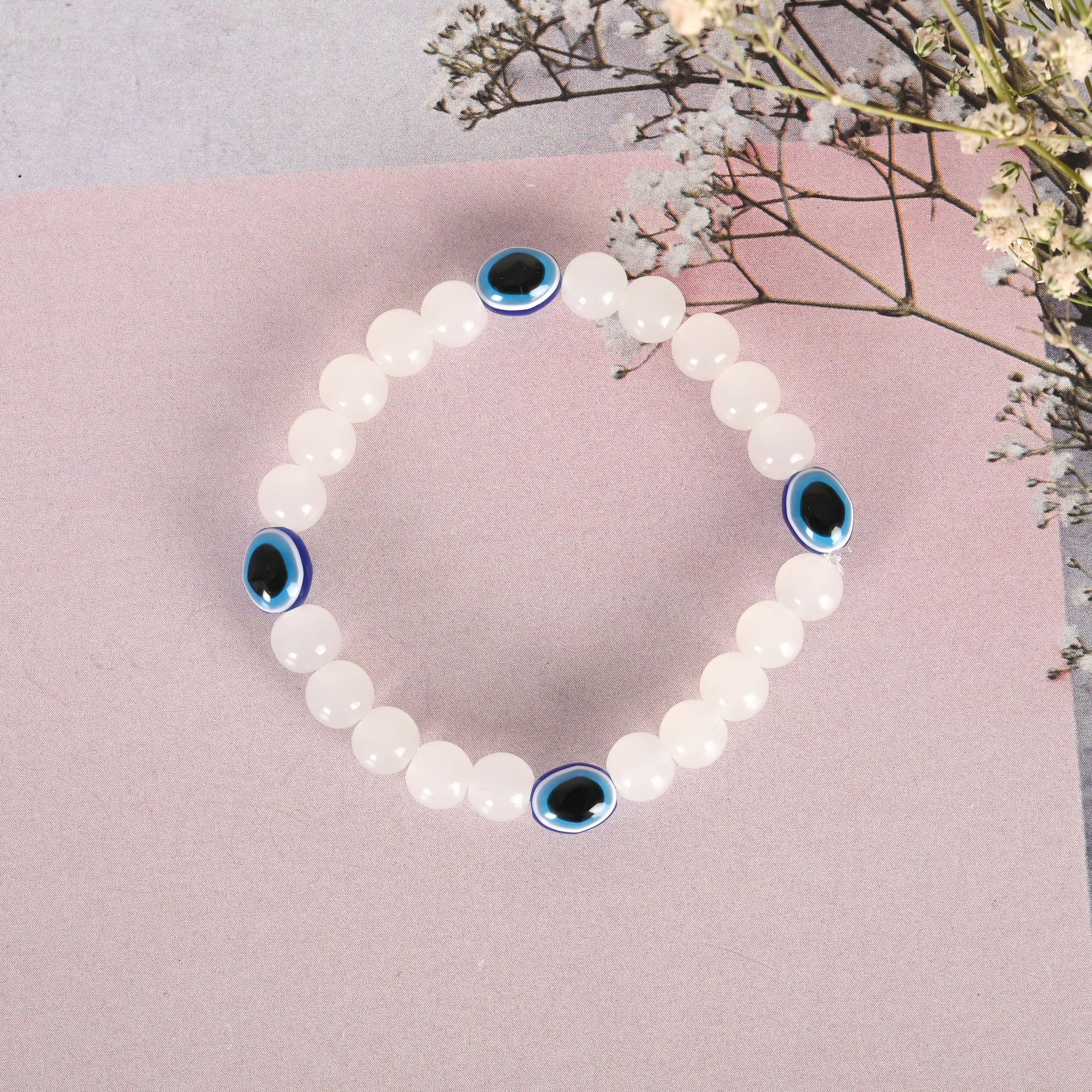 NVR Men & Women White Marbel Crystal Elasticated Bracelet