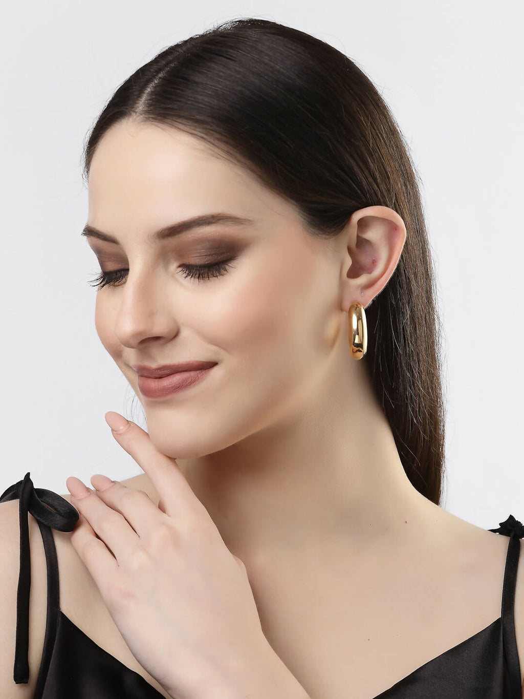 NVR Women Gold-Polished Circular-Shaped Half Hoop Earrings