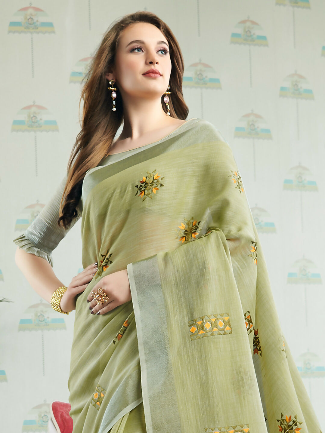 Shree Shyam Fashion Linen Pista Green Saree