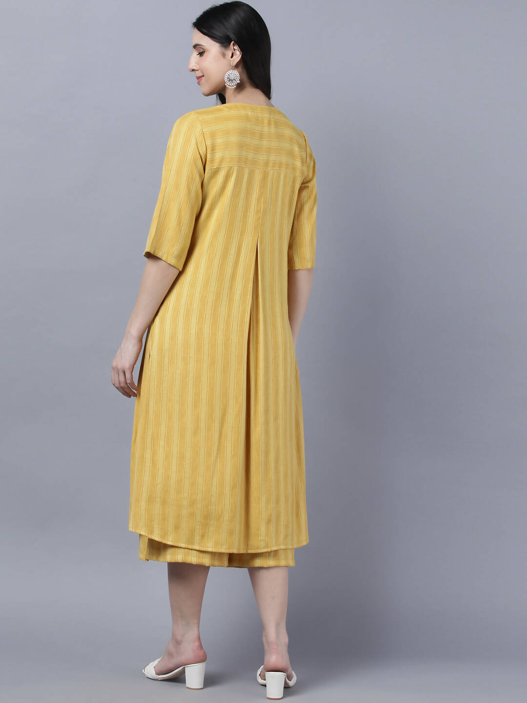 Myshka Stylish Yellow Cotton 3/4 Sleeve Women's Kurta Palazzo Set