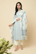 Designer Stylish Skyblue Cotton Blend Stitched Suit With Dupatta - Tanisha