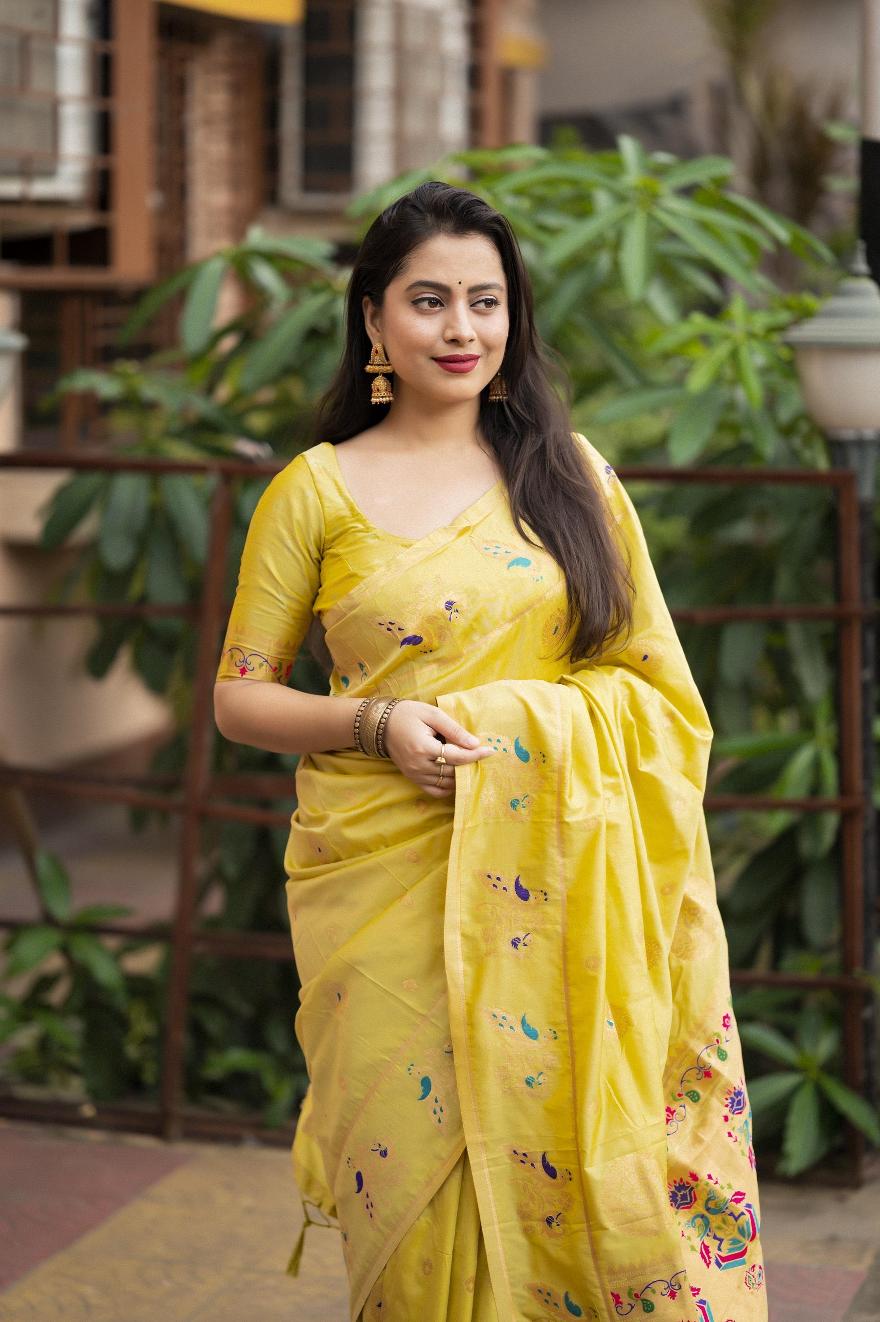 Lemon Green Pure Silk Woven Design Saree with Unstitched Blouse - Hiral Fashion