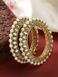 NVR Women's Set Of 2 Gold-Polished Kundan-Studded & Pearls-Beaded Bangles