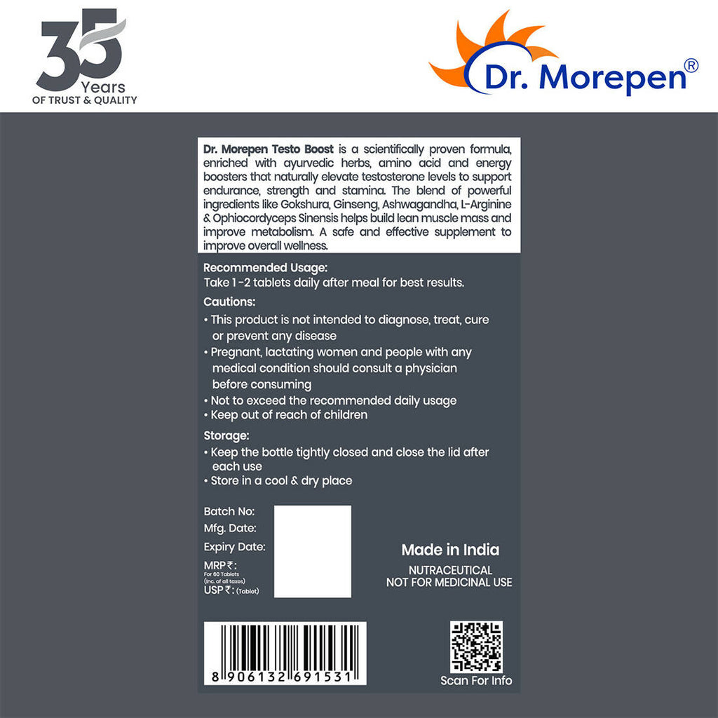 Dr. Morepen Testo Boost For Men | Increases Energy Stamina & Muscle Growth