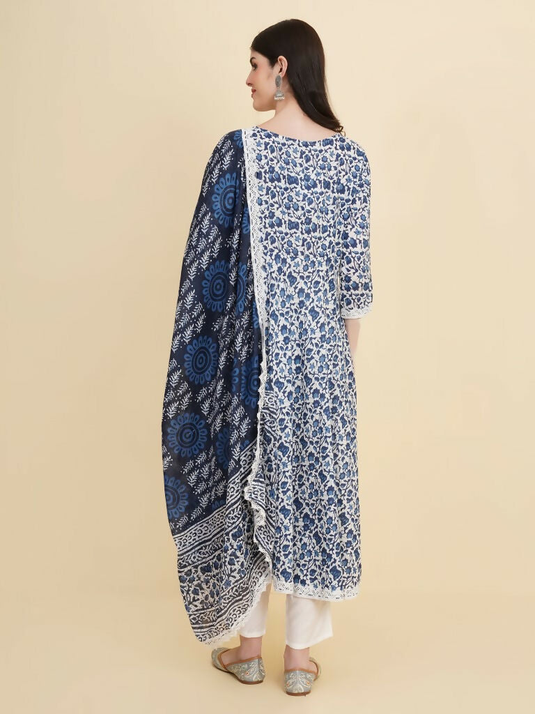 Designer Stylish Blue Rayon Stitched Suit With Dupatta - Tanisha