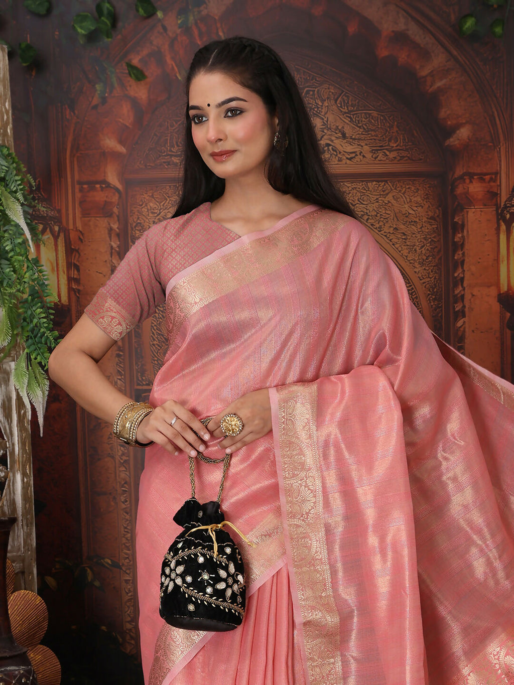 Shree Shyam Fashion Organza Pink Saree