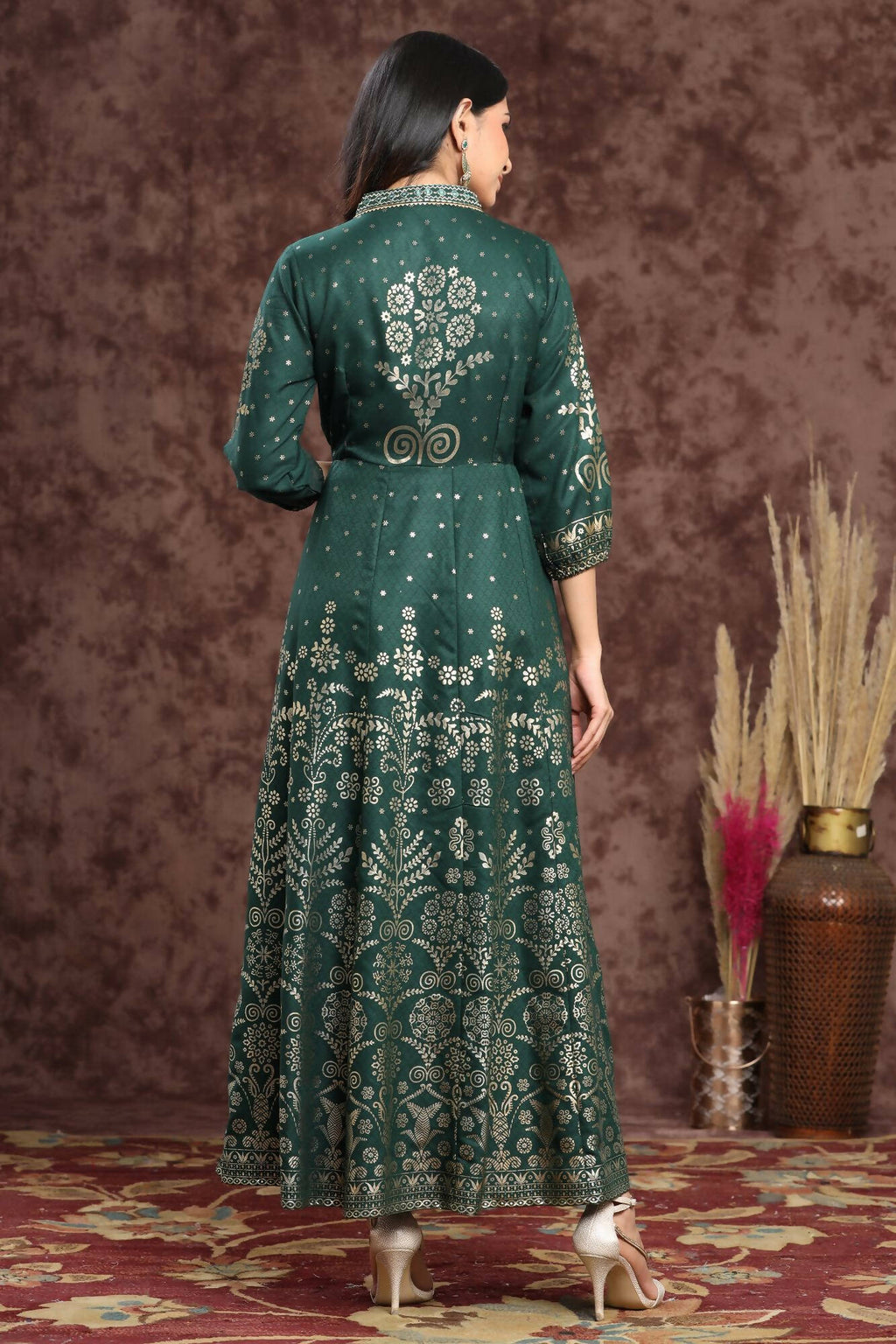 Juniper Women Jadegreen Rayon Printed Anarkali Dress