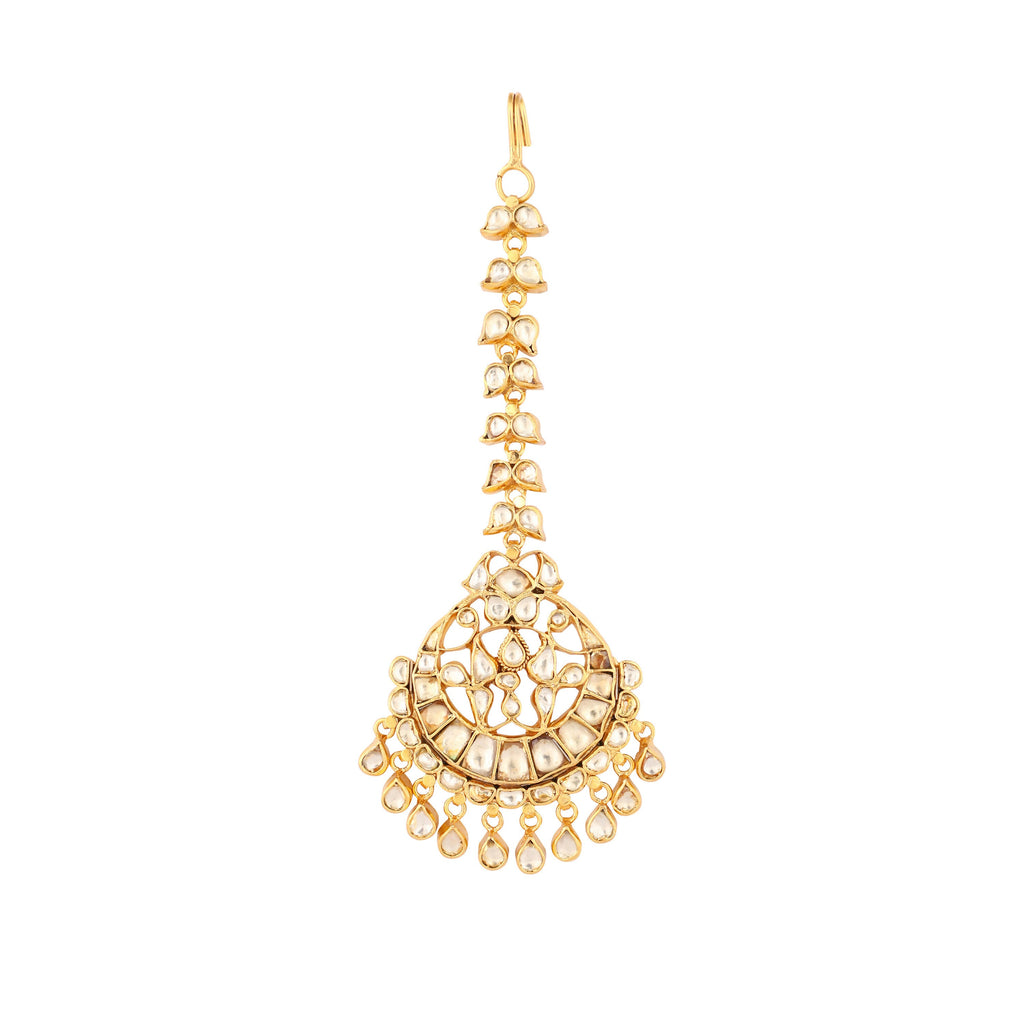 Nuyug 22K Gold-Plated Kundan Studded Maang Tikka Head Jewellery