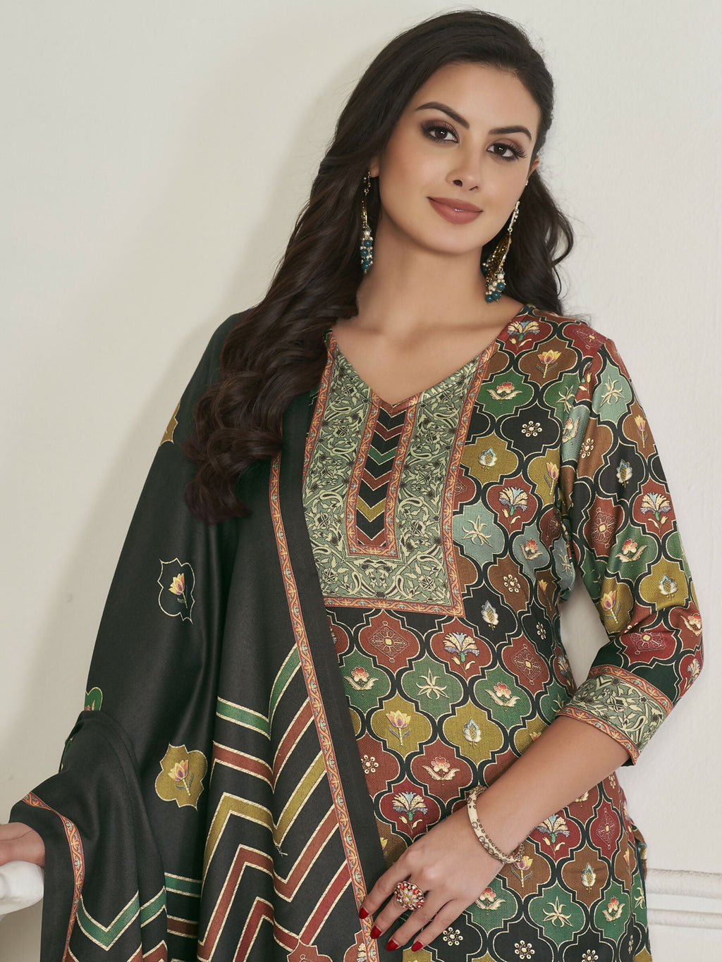 Jyoti Fashion Women's Multicolor Pashmina Digital Printed Kurta with Trouser & Dupatta