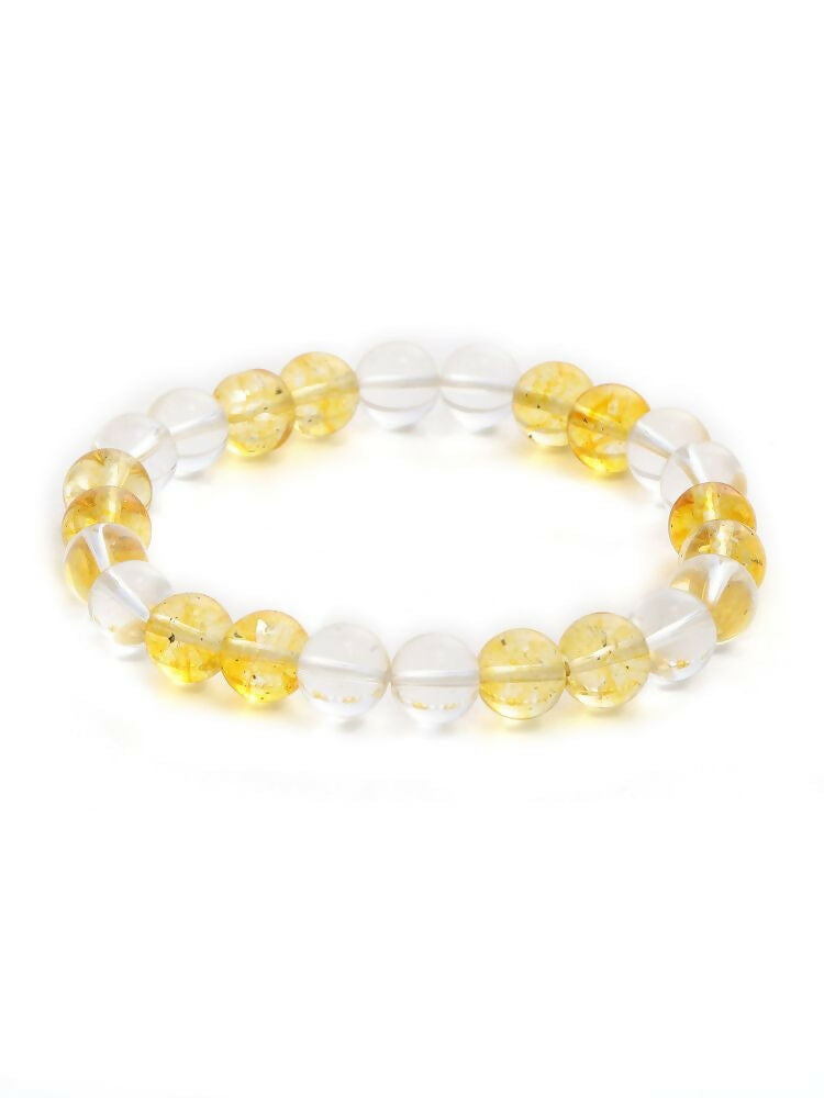 Clear Quartz & Citrine Yellow and White Beads Bracelet - Ruby Raang