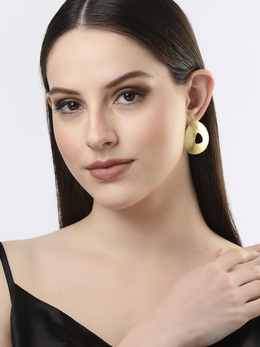NVR Women Gold-Polished Alloy Triangular Drop Earrings