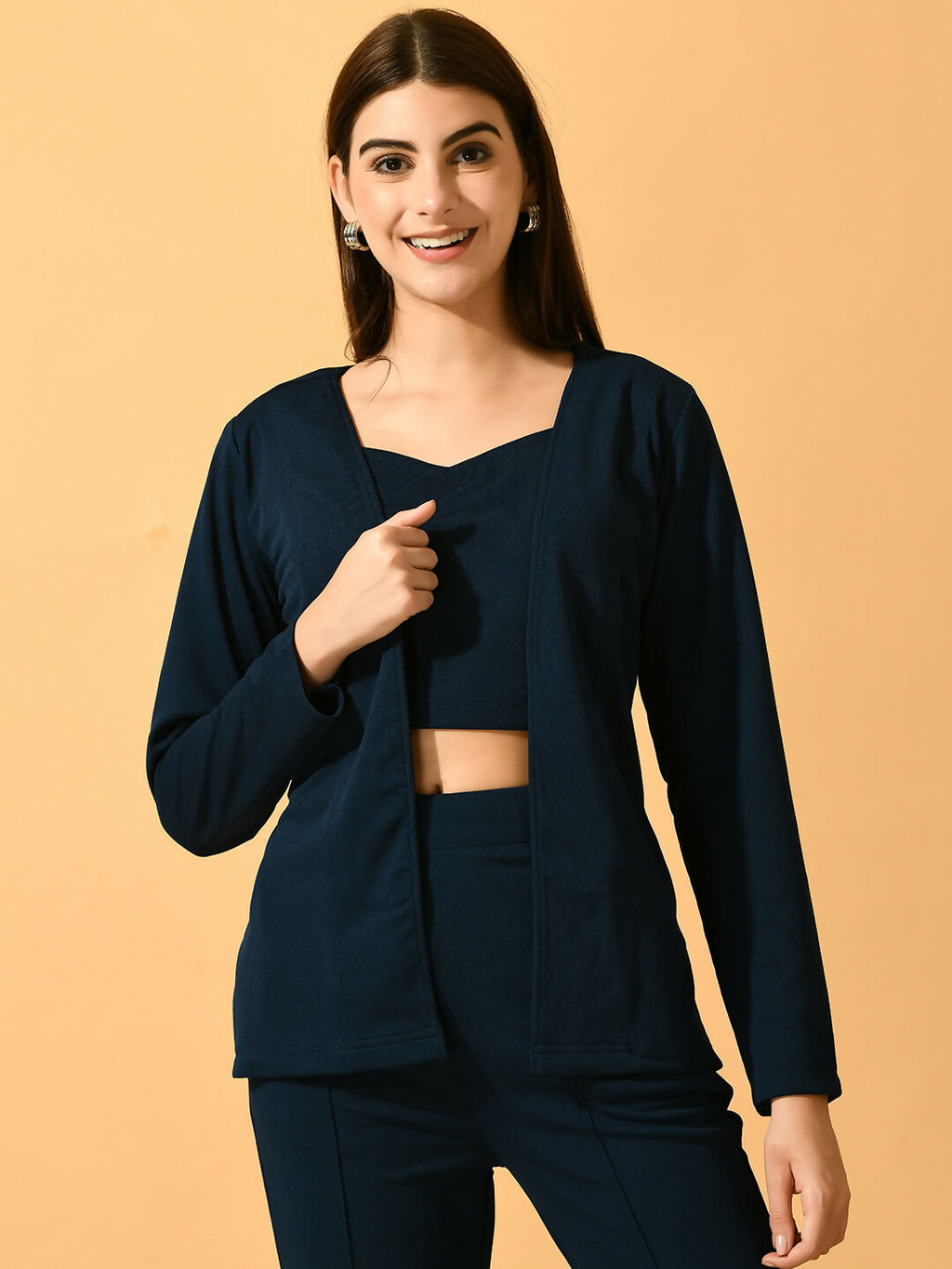 Myshka Women's Navy Blue Solid Solid Jacket