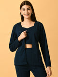 Myshka Women's Navy Blue Solid Solid Jacket