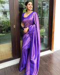 DEIANA'S Beautiful Designer Golden zari Soft Lichi Silk Saree - Purple