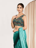 Joban Fashion Cobalt Blue Net Padded Blouse With V Neck Sleeveless
