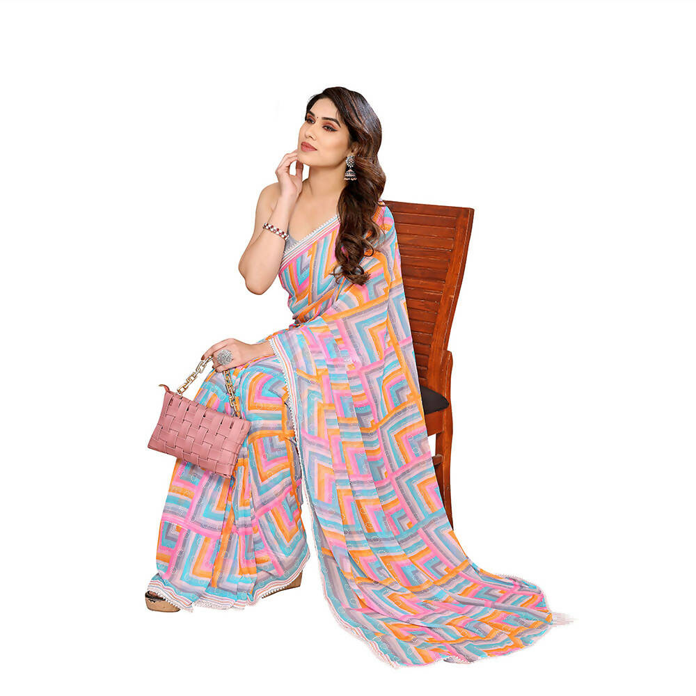 Women's Partywear Designer Grey Georgette Fancy Saree - Satrangi