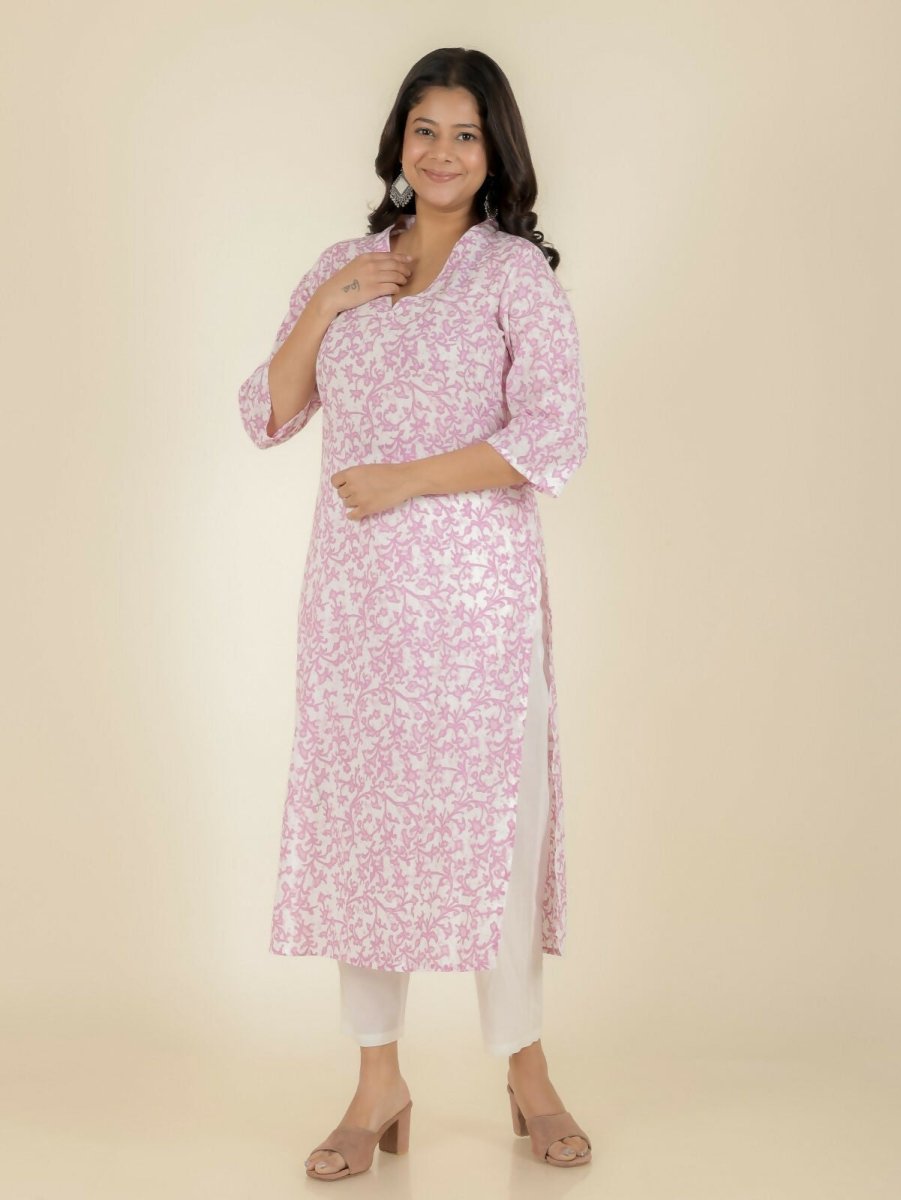 Aramya Straight Soft Cotton Floral Print Women's Kurta - White
