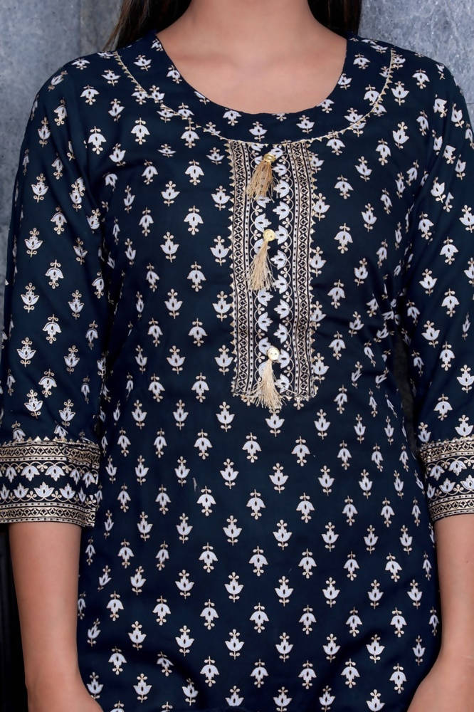 Vamika Navy Blue Gota Patti Work Rayon Party And Casual Wear Kurta Set