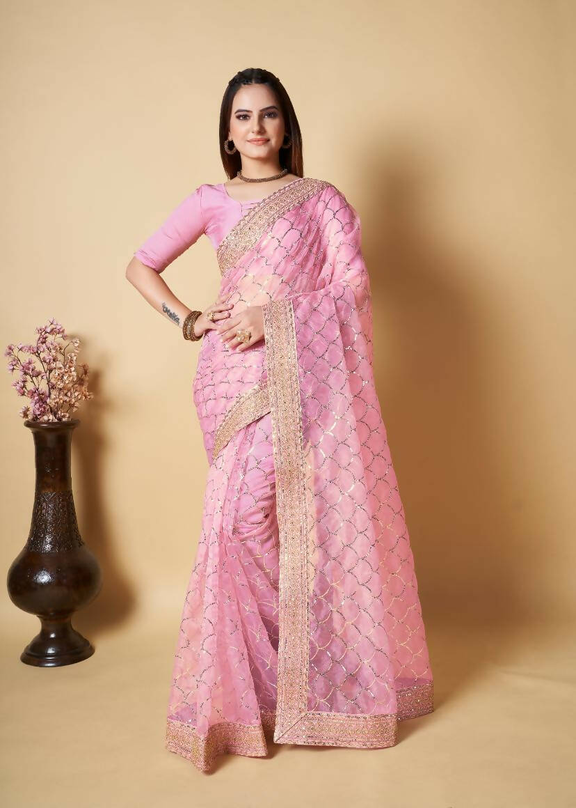 Vamsee Pink Organza Saree
