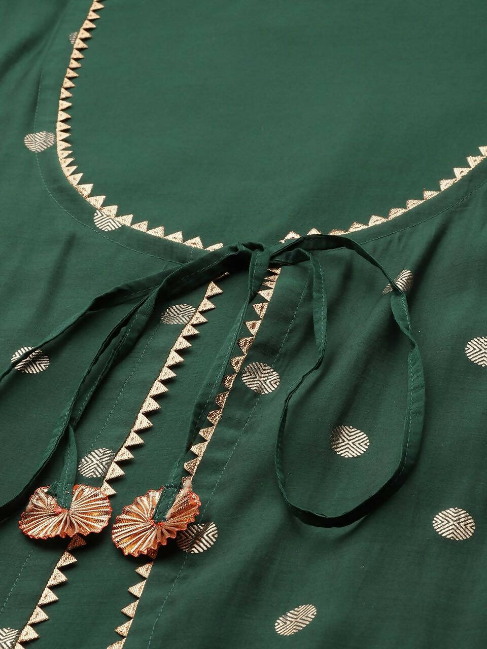 Ahalyaa Womens Dark Green Chanderi Gold Foil Printed Kurta Palazzo Set