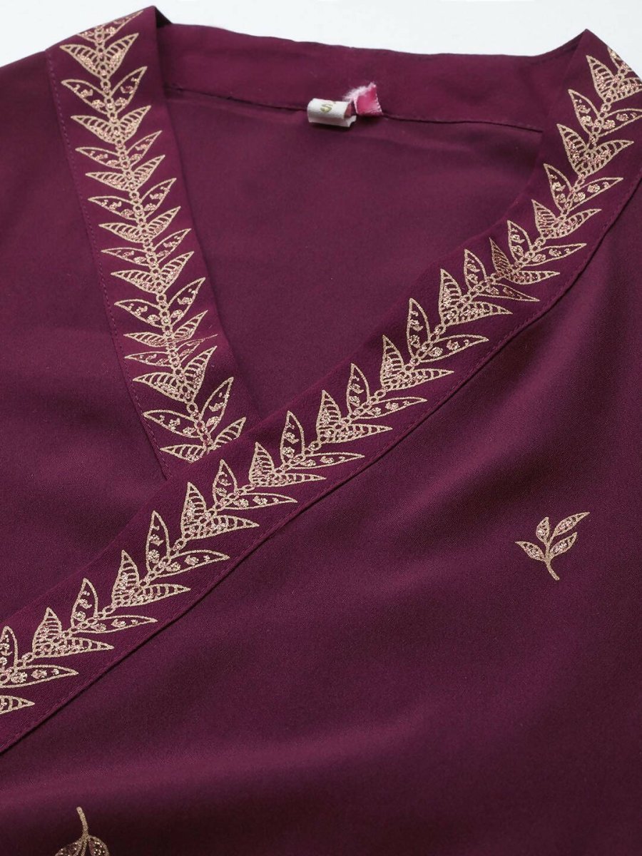 Ahalyaa Women Rose Pink Crepe Kurta Palazzos Set With Burgundy Jacket