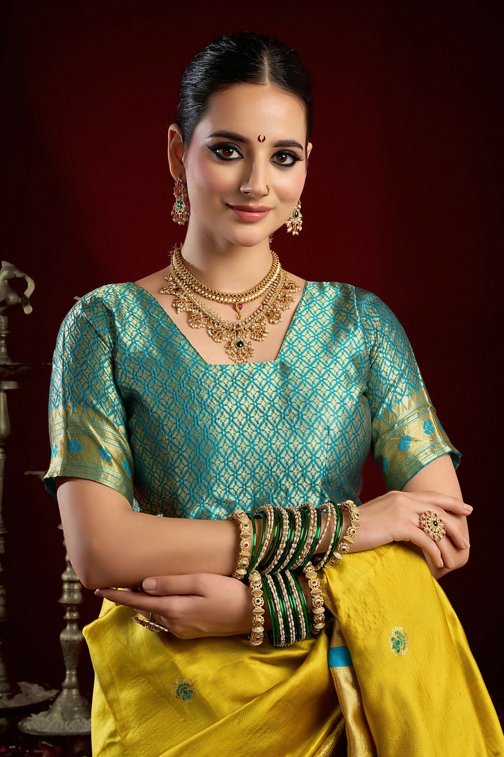 Joban Fashion Yellow Paithani Silk Blend Butti Saree
