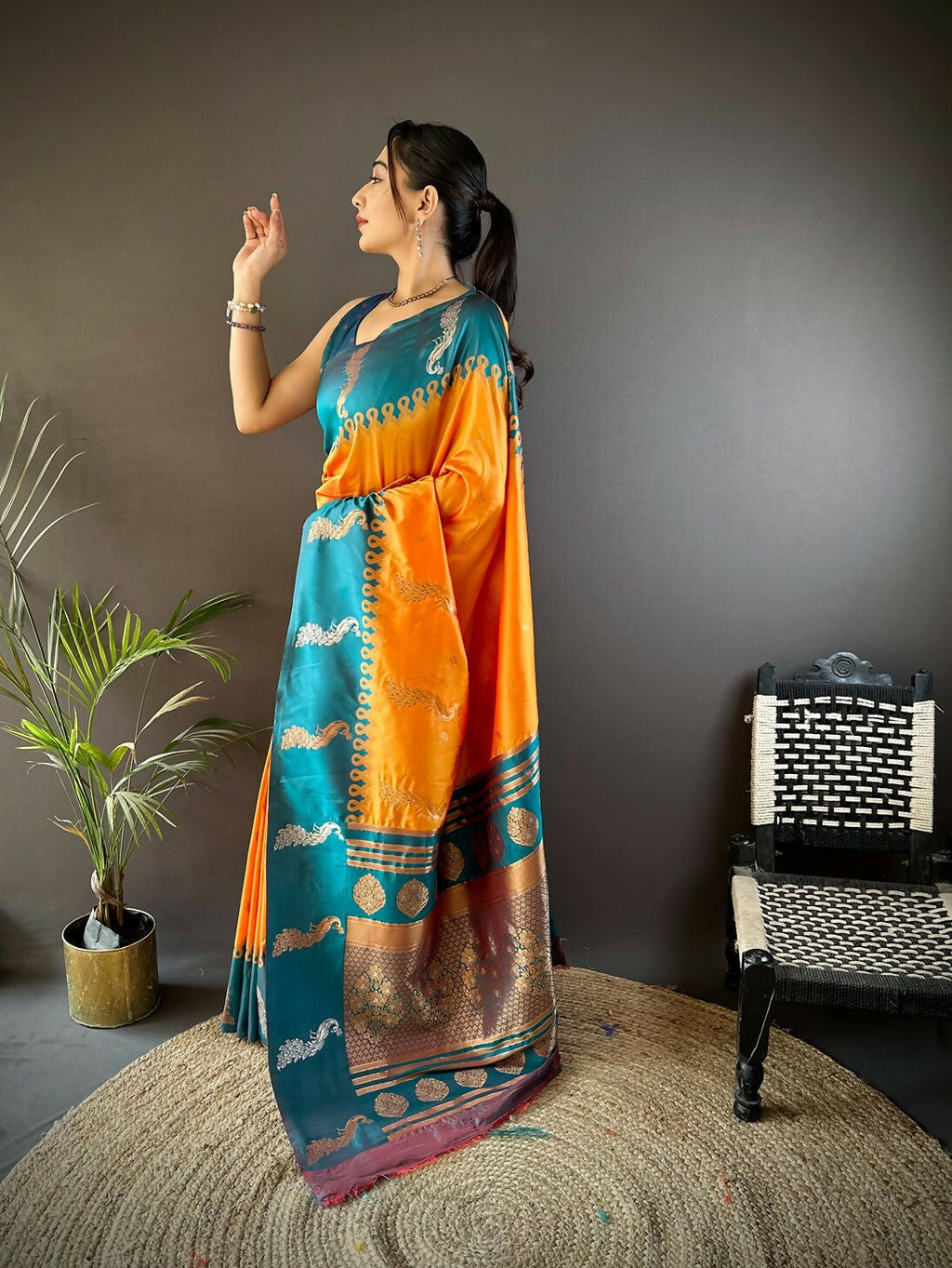 Joban Fashion Teal Peacock,Butti Banarasi Silk Sarees