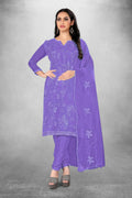 Lavender Heavy Organza Silk Embroidered Unstitched Dress Material - Amara