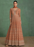 Vastranavya Brown Georgette Seroski Diamond Embroidered Sequins A Line Stunning Anarkali Suit