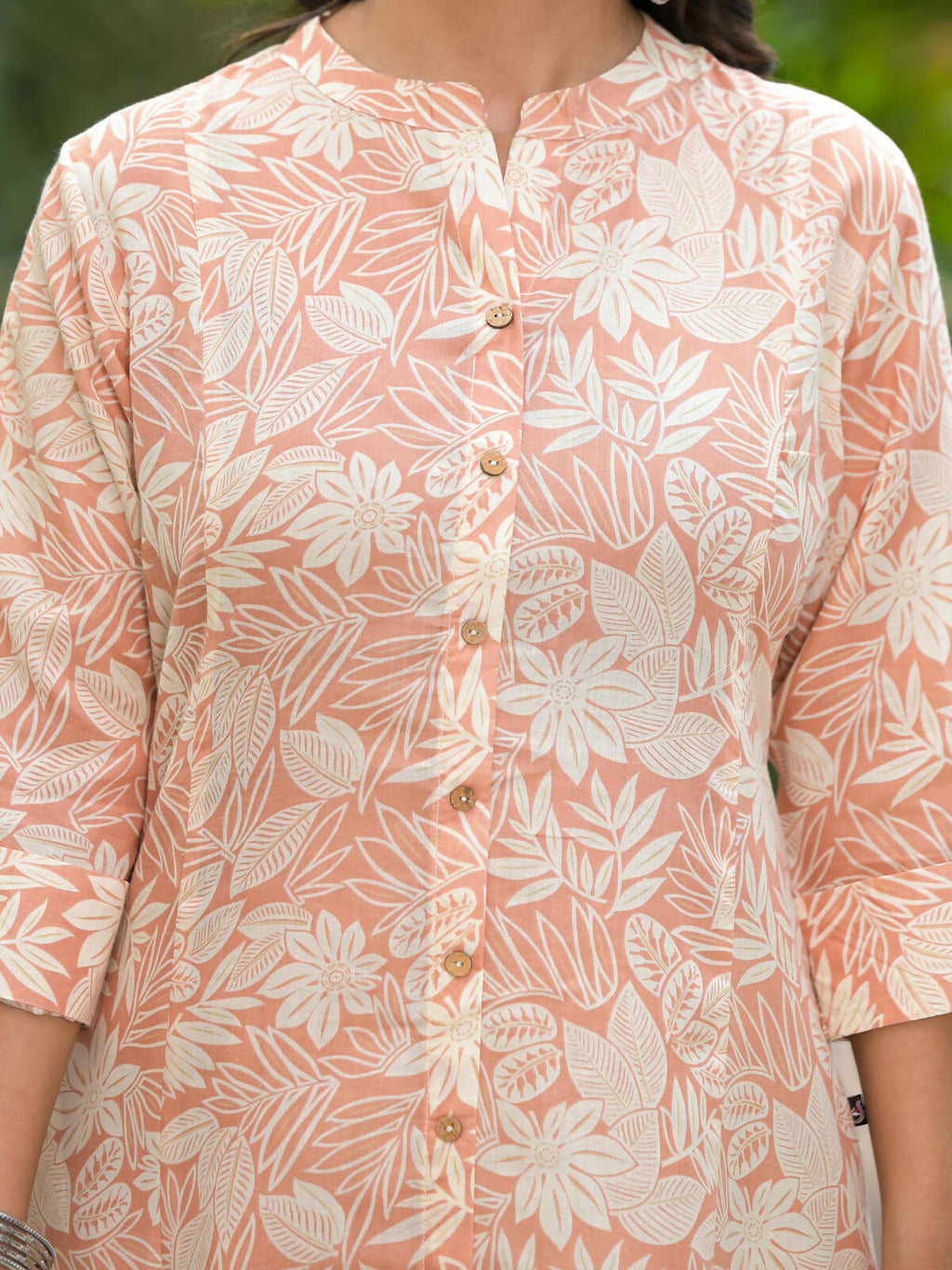 Juniper Women's Brown Floral Printed Cotton Kurta Set With Buttons