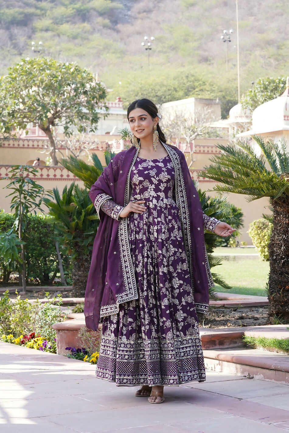 Joban Fashion Wine Viscose Jacquard Sequence Embroidery Work Kurta Set