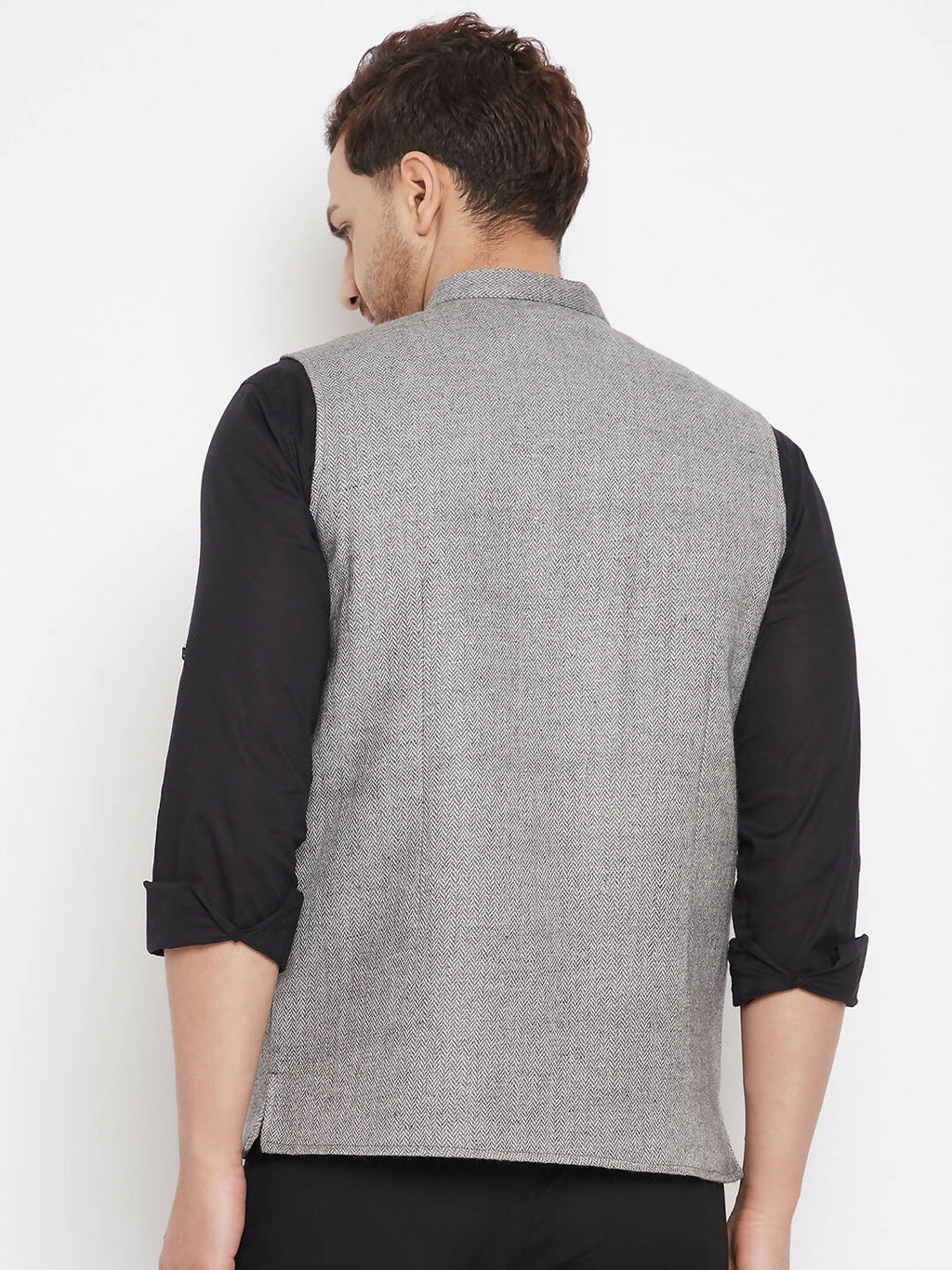Even Apparels Grey Wool Men Woven Nehru Jacket WL730