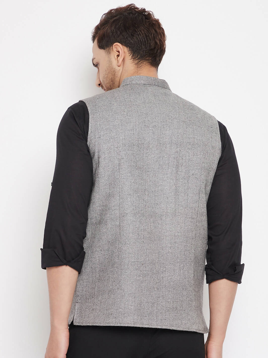 Even Apparels Grey Wool Men Woven Nehru Jacket WL730