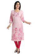 Snehal Creations Pretty Pink Rayon Textured Print Long Kurta For Women