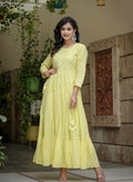 Kaajh Women's Yellow Mirror Embroidered Cotton Dress