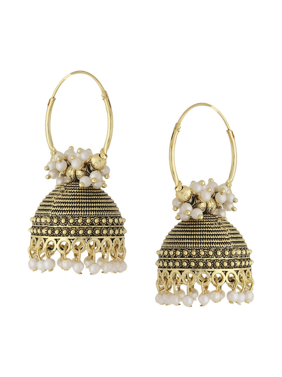 NVR Women Gold Toned Contemporary Jhumkas Earrings