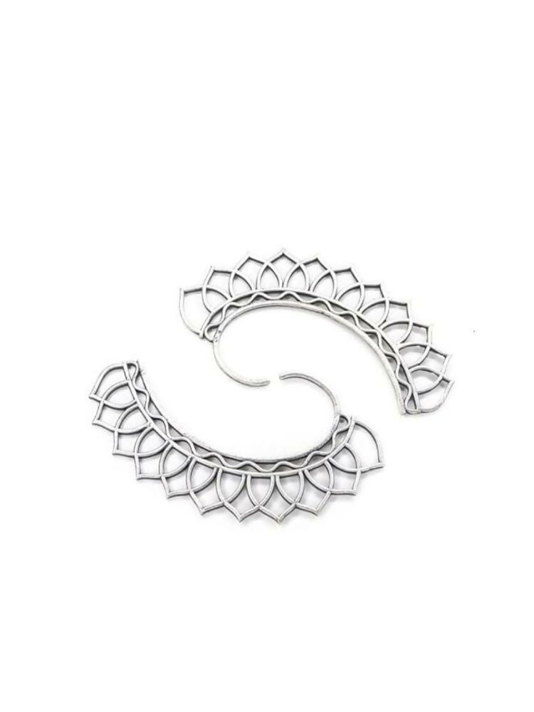 NVR Women Silver Plated Oxidised Leaf Shaped Ear Cuff