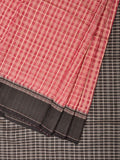 Red and Black Bamboo Cotton Saree with Checks Design No Blouse - Global Threads