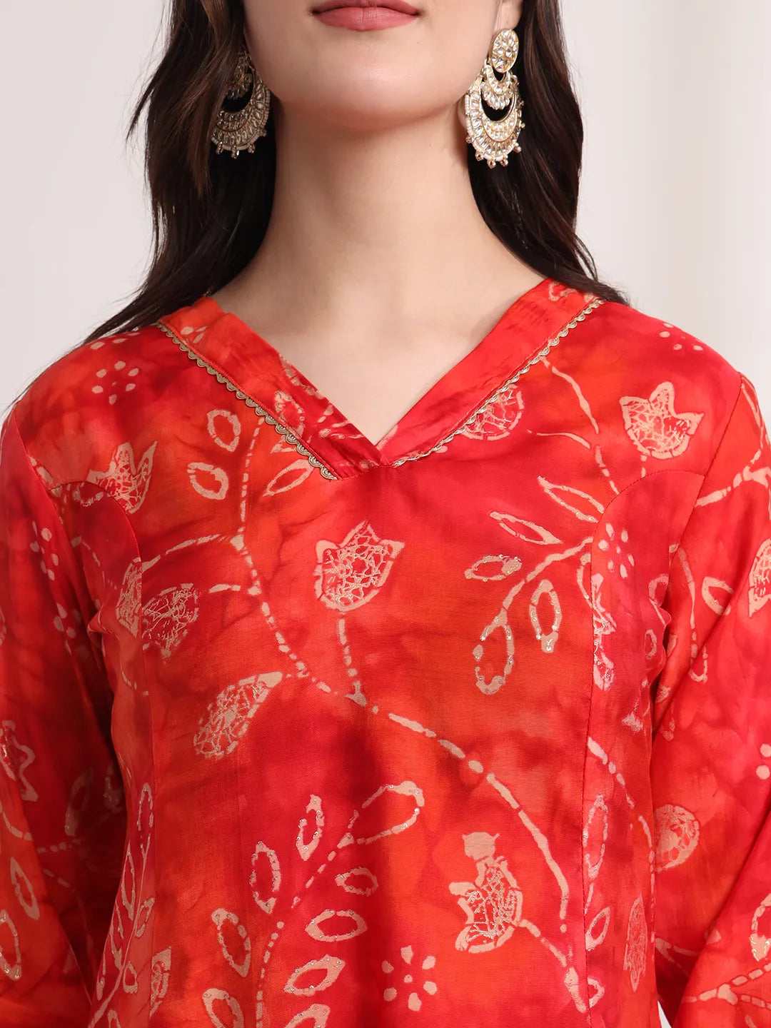 Yufta Red Ethnic Motifs Lace Work Anarkali Kurta And Trouser With Dupatta Set