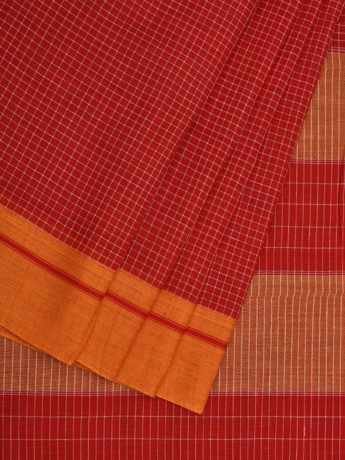 Red ilkal Cotton Handloom Saree with Checks Design No Blouse - Global Threads