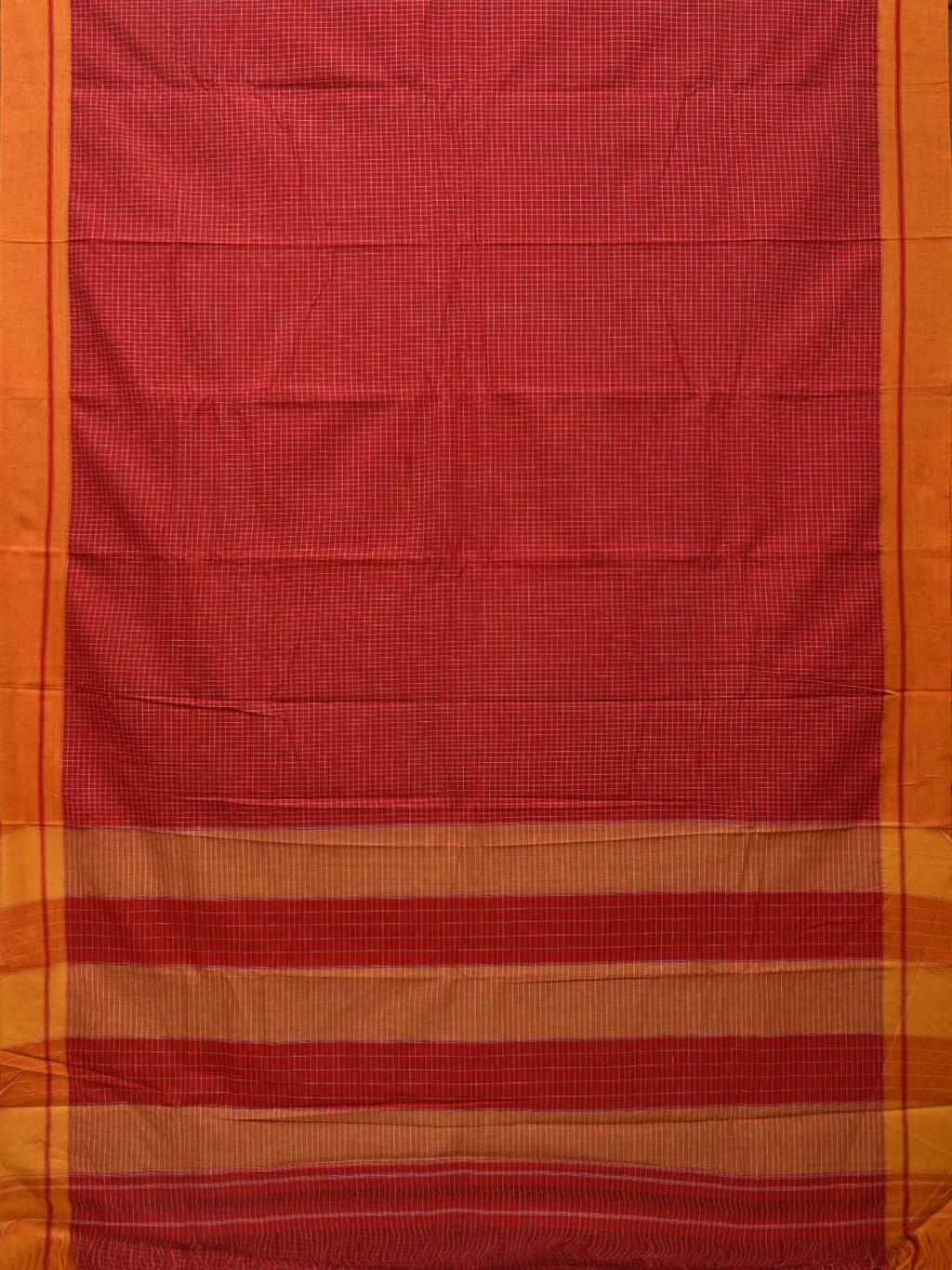 Red ilkal Cotton Handloom Saree with Checks Design No Blouse - Global Threads