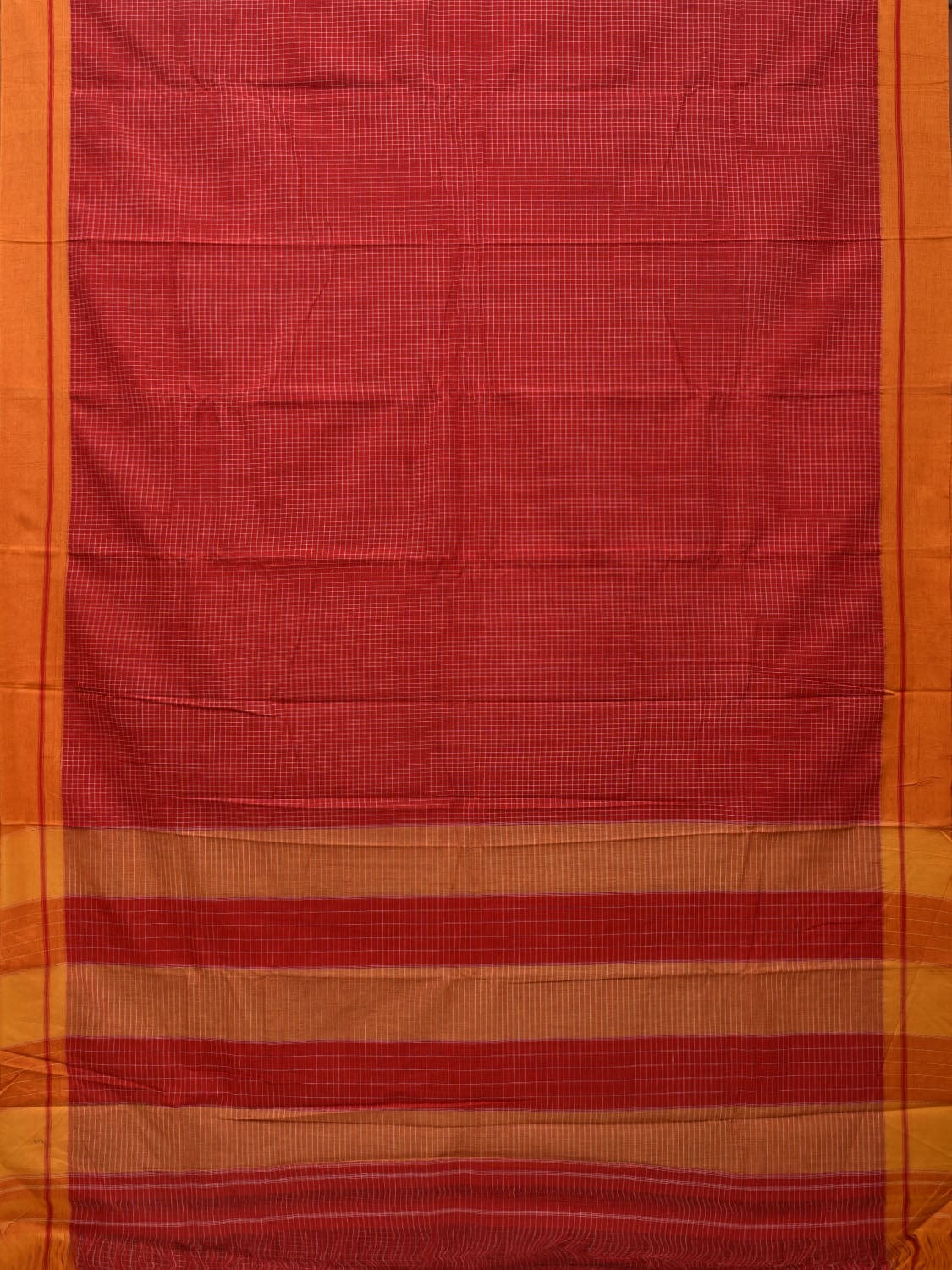 Red ilkal Cotton Handloom Saree with Checks Design No Blouse - Global Threads