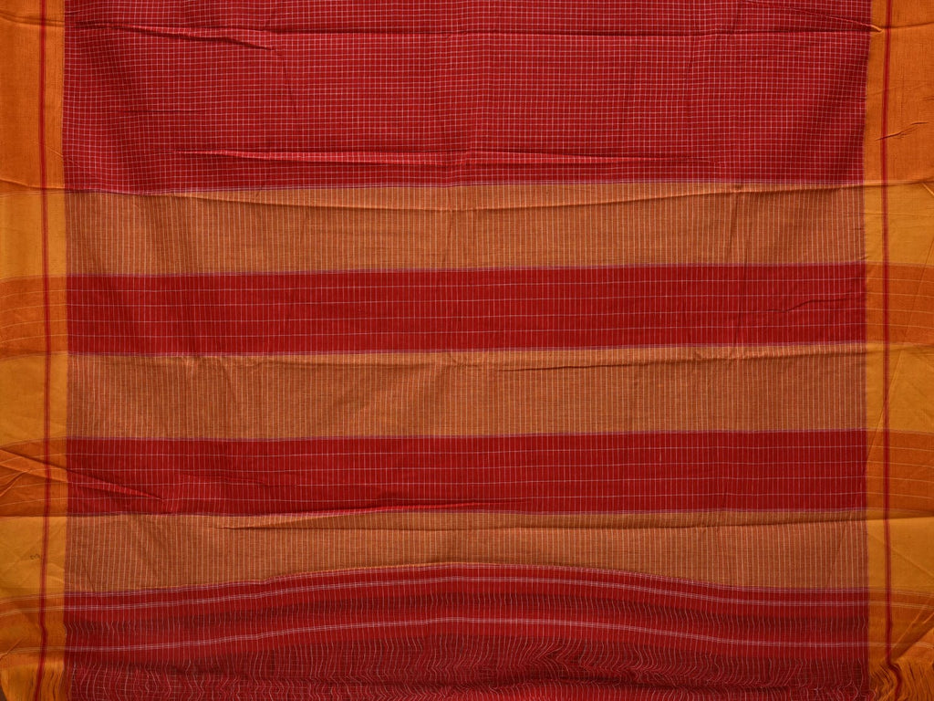 Red ilkal Cotton Handloom Saree with Checks Design No Blouse - Global Threads