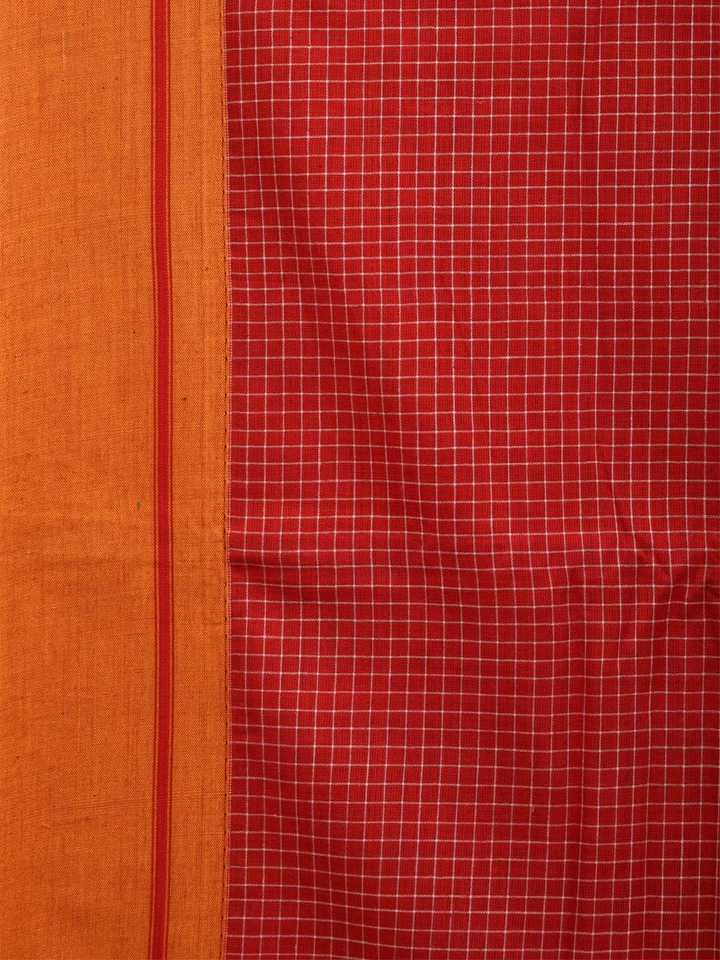 Red ilkal Cotton Handloom Saree with Checks Design No Blouse - Global Threads