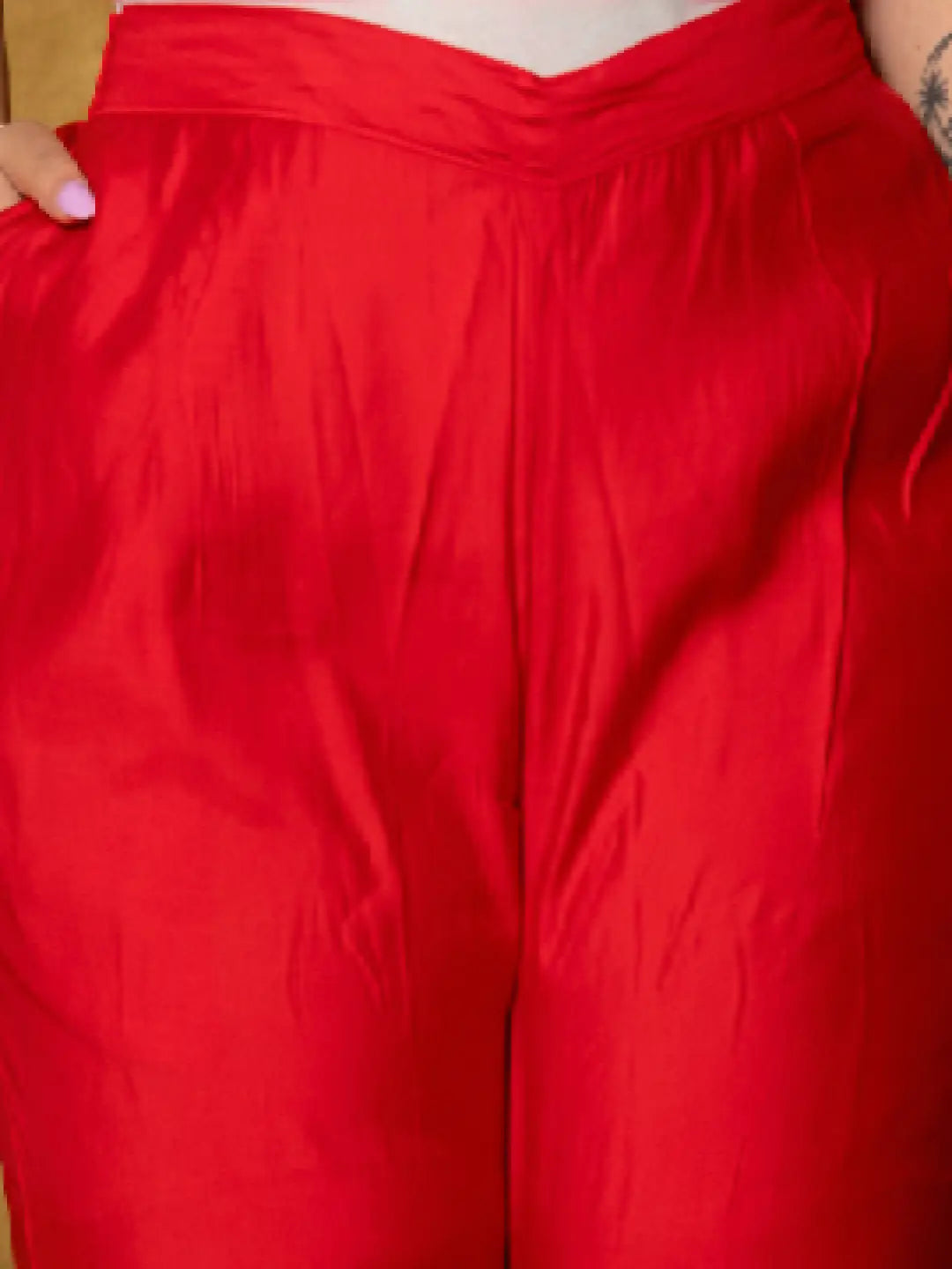 Yufta Red Silk Embroidered Plus Size Kurta Dupatta Set