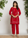 Yufta Pink Velvet Embroidered Tunic Co-Ord Set With Cotton Lining