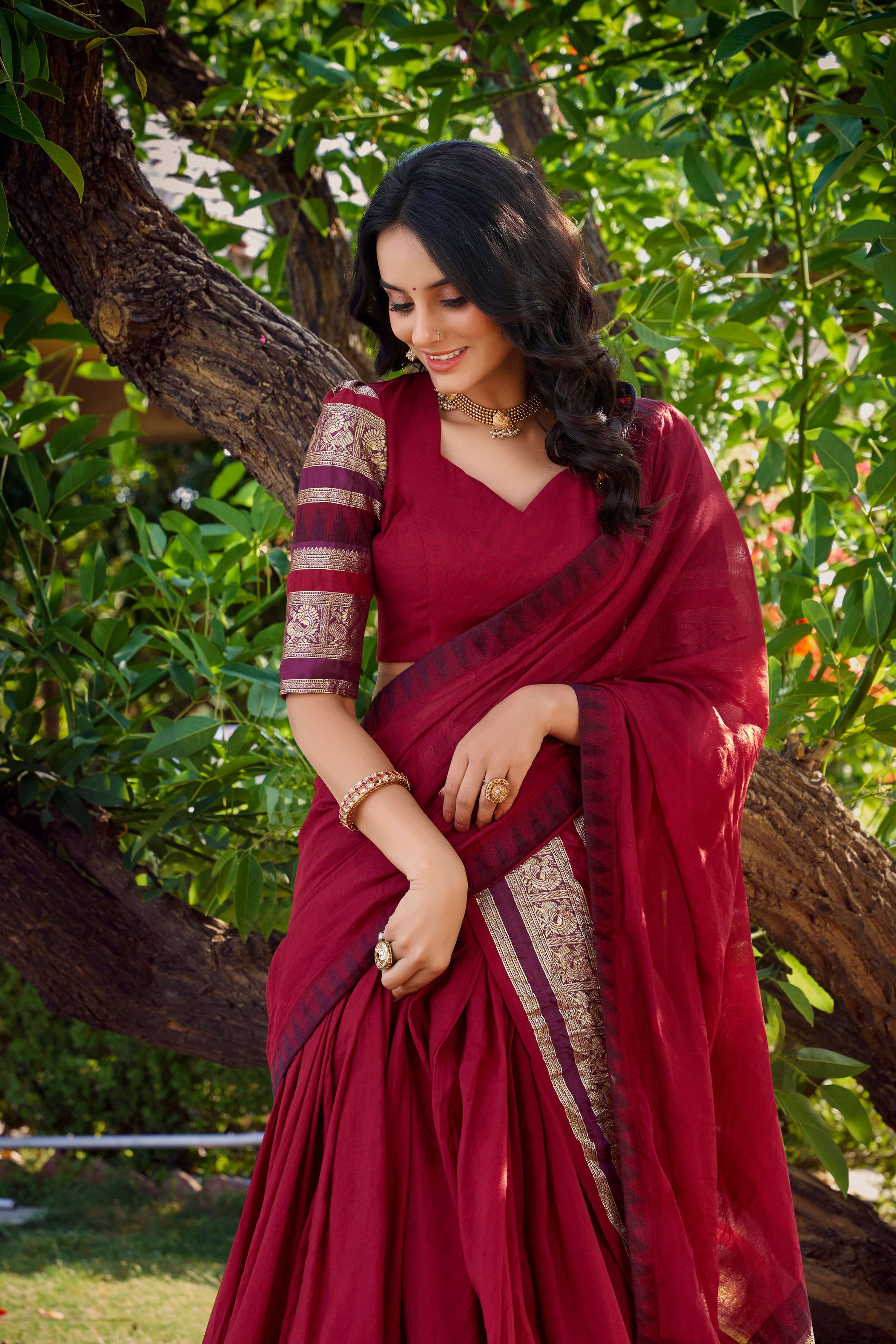 Evanik Women Pure Chanderi Plain With Zari Weaving Work Border Stitched Lehenga With Unstitched Blouse Dupatta(Up to 42)