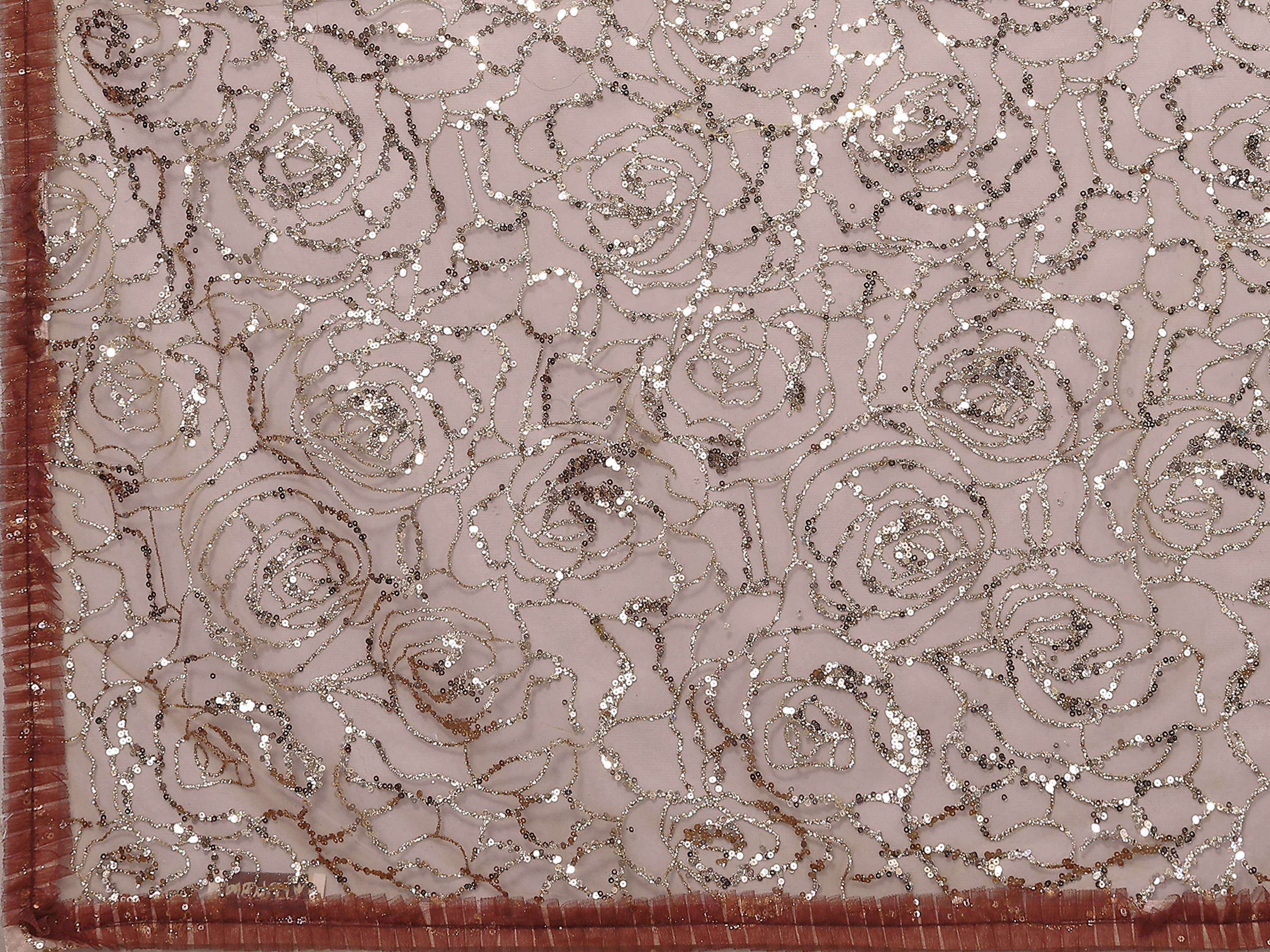 Brown Net Embroidered Saree With Stitched Blouse - Nimaya Kaksha